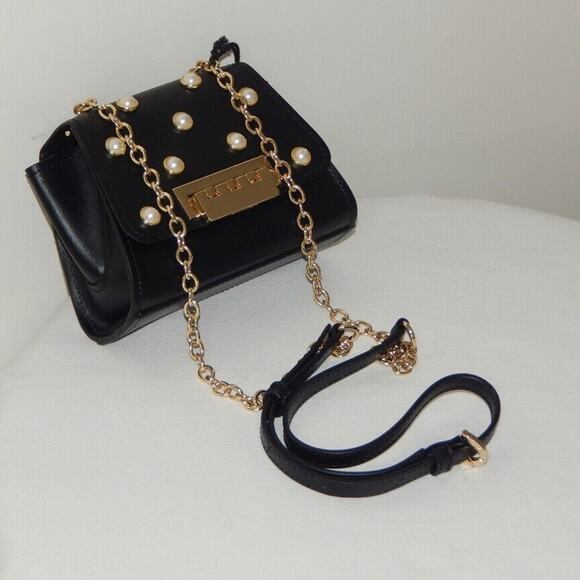 ZAC POSEN EARTHA MINI Pearl Studs Flap Chain Link Shoulder Bag Black NWT - Picture 6 of 10